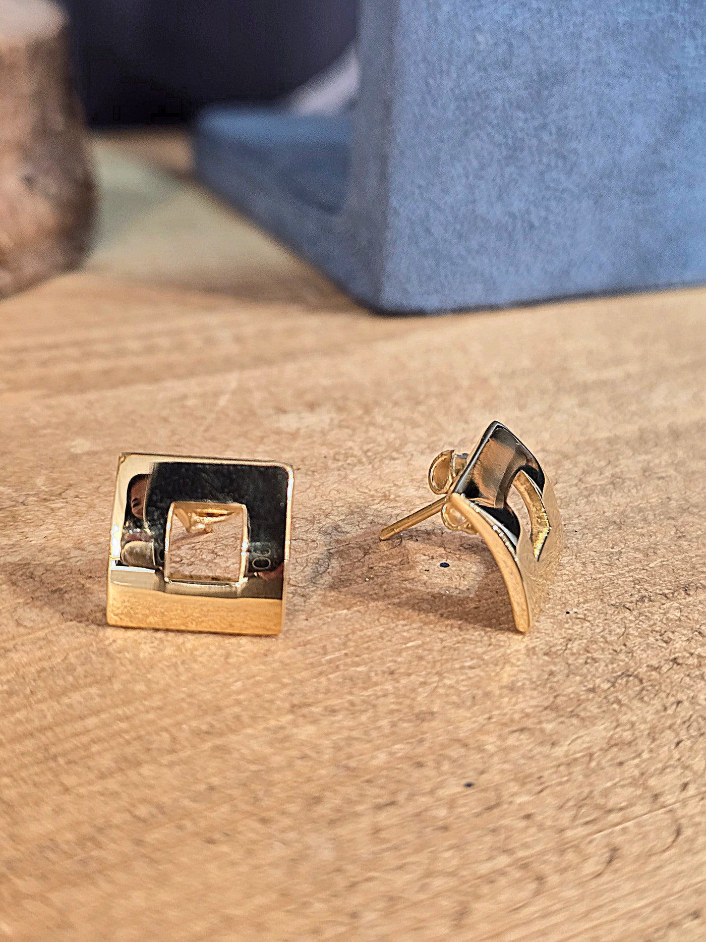 Gold Vermeil Open Square Stud Earrings