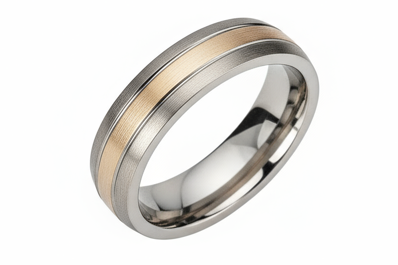 Matt Finish Titanium Ring 14ct Gold Inlay