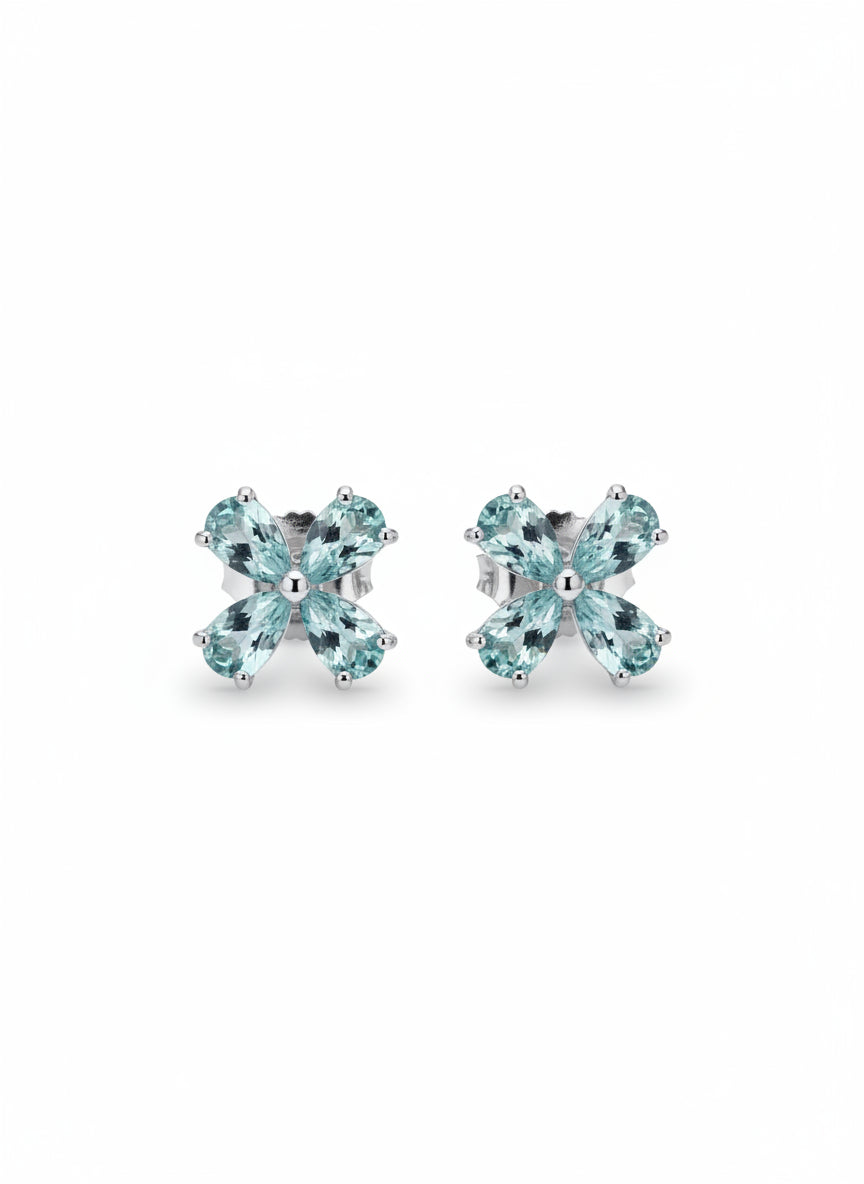 Sterling Silver Blue Topaz Flower Stud Earrings