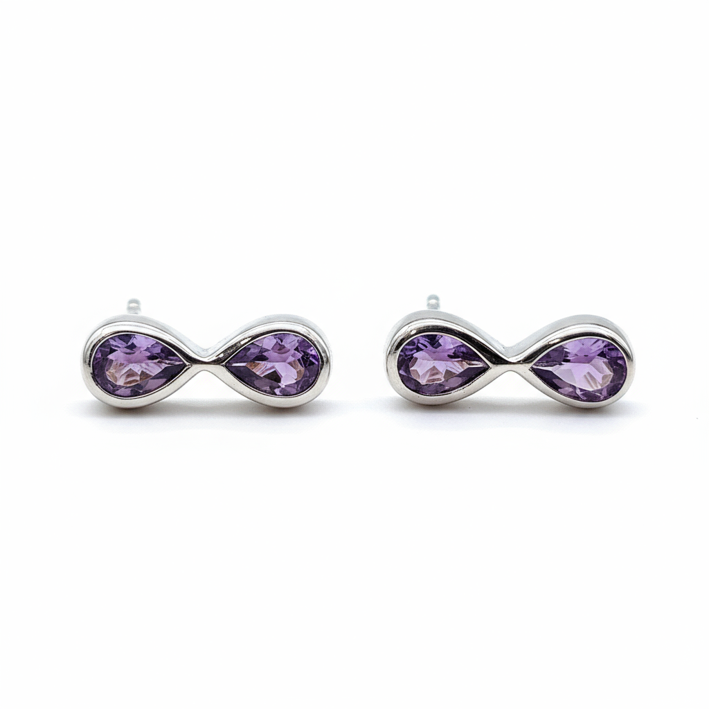Unique & Co Sterling Silver Amethyst Drop Earrings