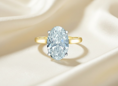 18ct Yellow Gold 3.0ct Oval Lab Grown Diamond with Pavé Diamond Underside Ring