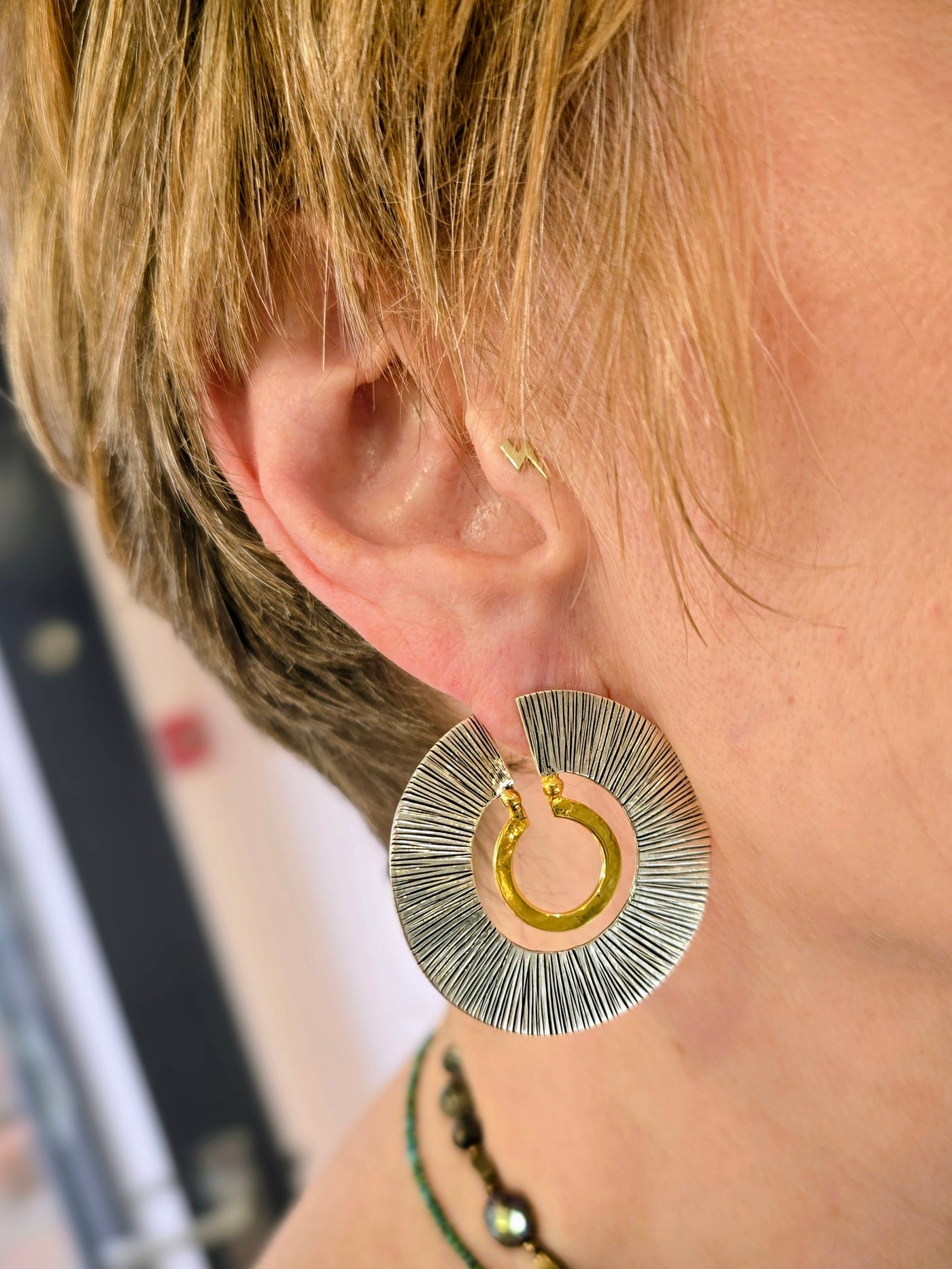 Gold and Silver Two Tone Open Circle Disc Earrings
