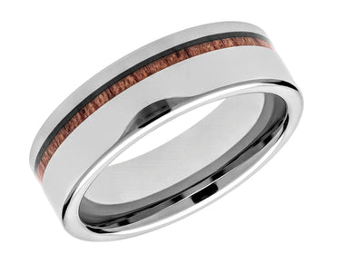 Tungsten Carbide Ring with Off Centre Wooden Inlay