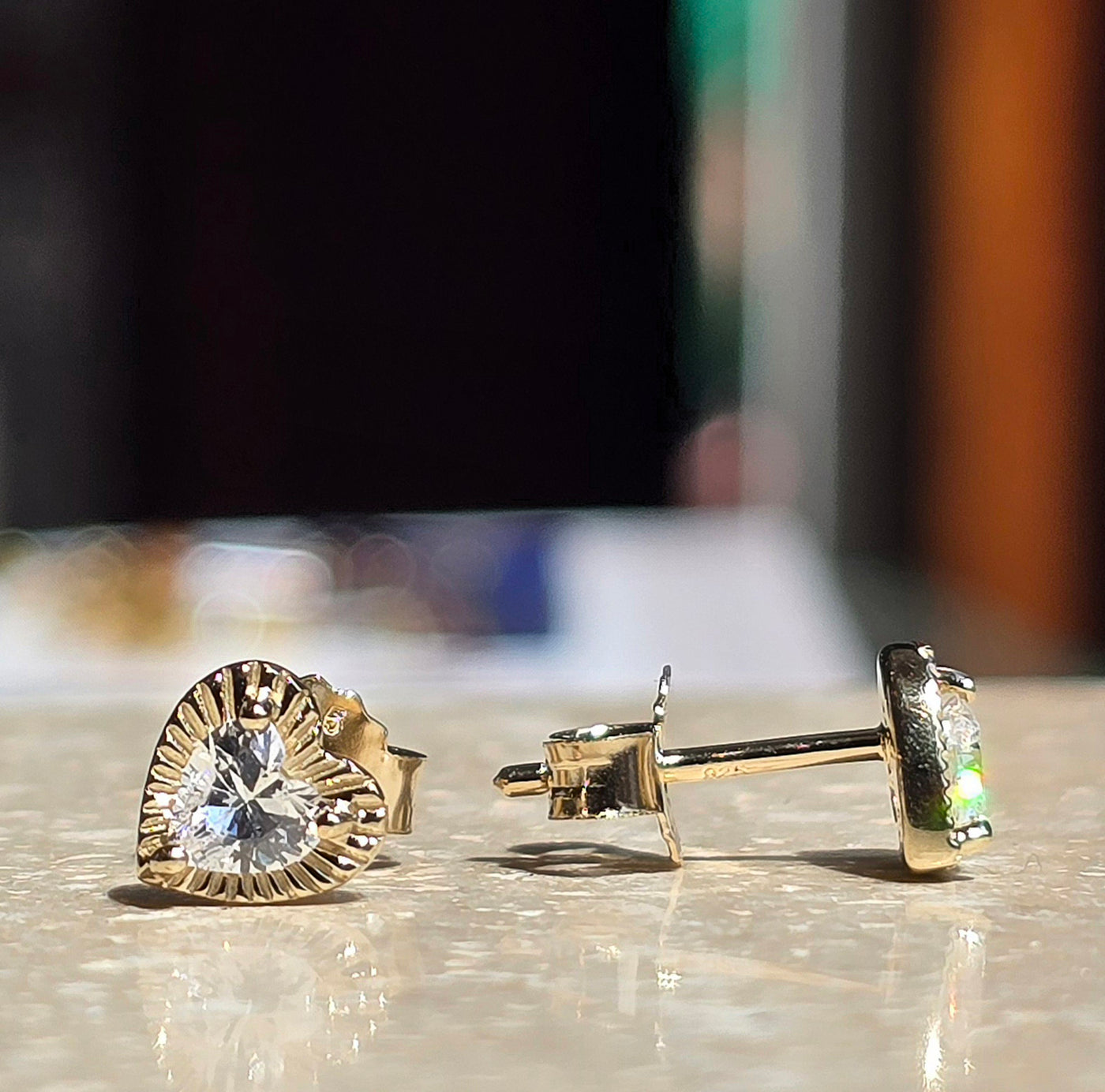 Unique & Co Gold Vermeil Cubic Zirconia Heart Stud Earrings