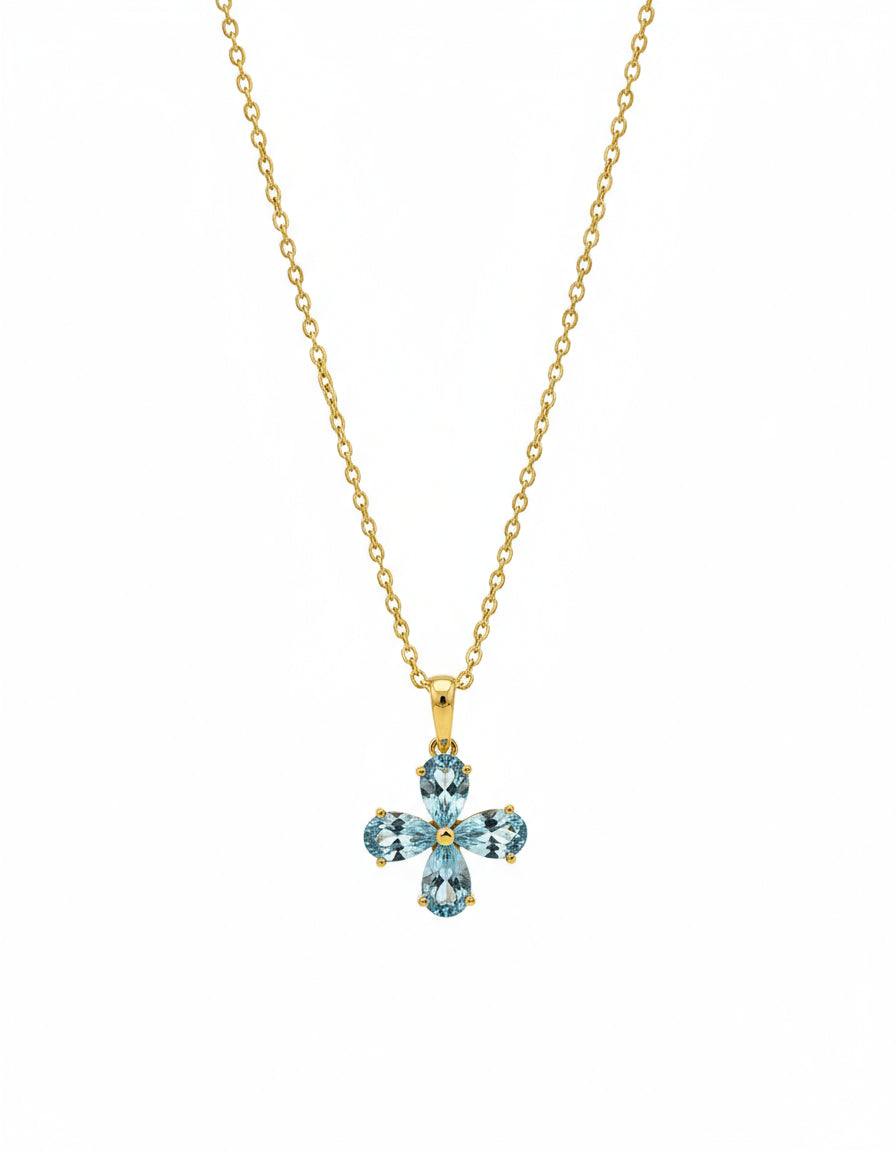 Gold Vermeil Blue Topaz Flower Pendant Necklace