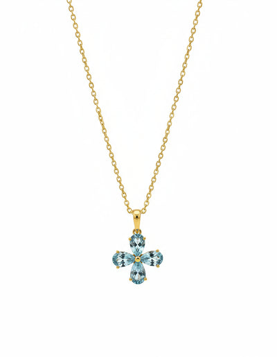 Gold Vermeil Blue Topaz Flower Pendant Necklace