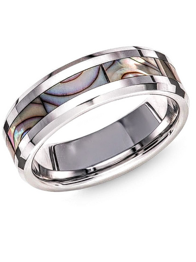 Tungsten Carbide with Abalone Shell Inlay Ring