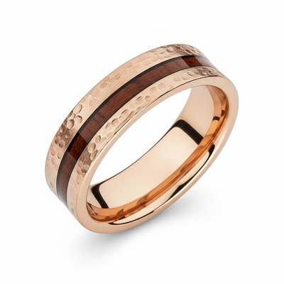 Wood Inlay with Hammered Rose Gold IP Ring