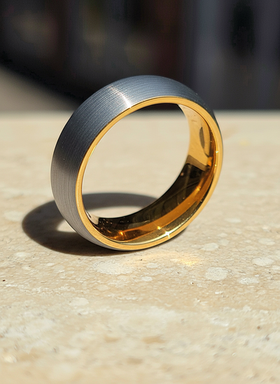 Tungsten Carbide Ring with Yellow Gold IP Interior