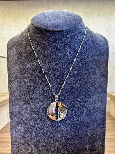 Sterling Silver Shiny Texturised Pendant Necklace