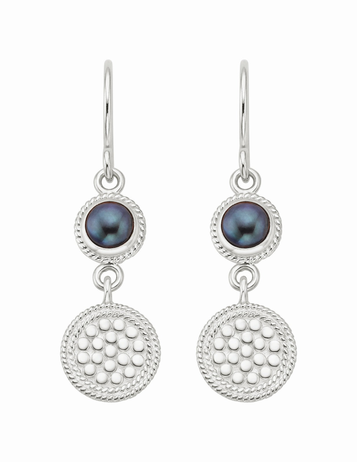 Anna Beck Silver Blue Pearl Disc Drop Earrings
