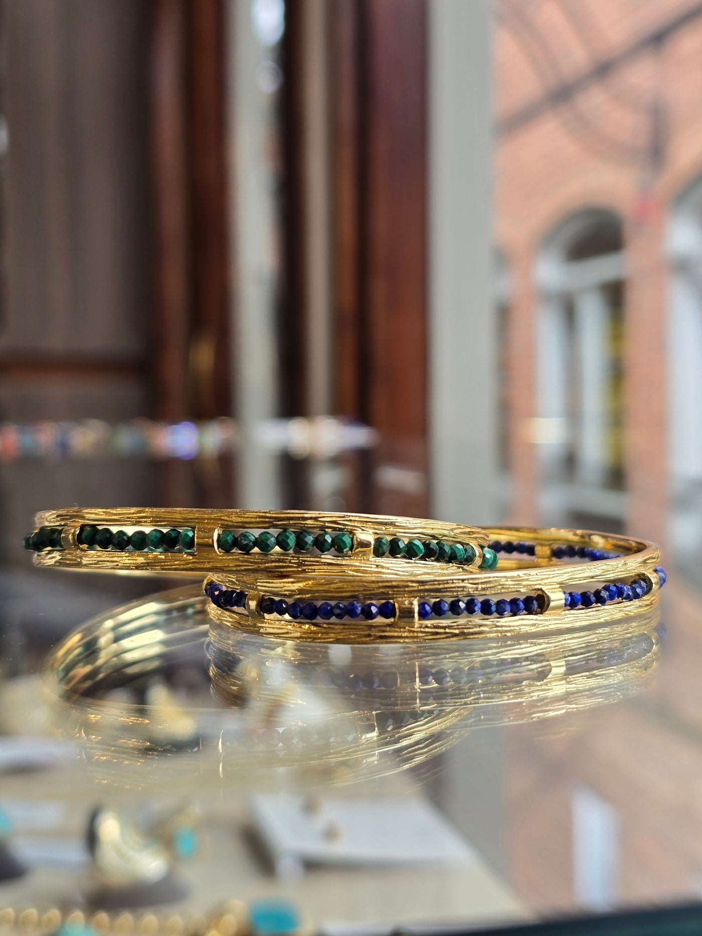 18ct Gold Vermeil Lapis Blue Jade Cuff Bangle