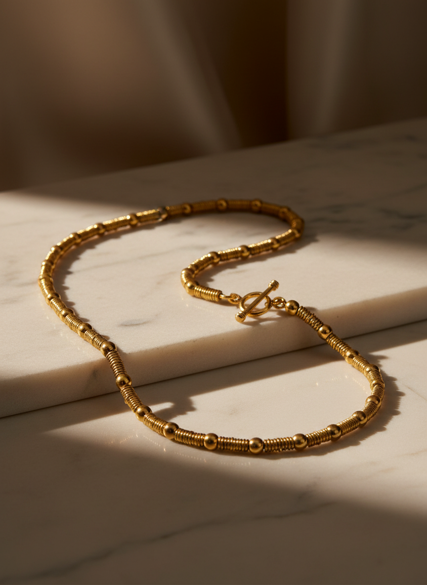 Gold Vermeil Slinky Ring and Beads Necklace