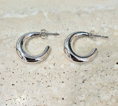 Sterling Silver Crescent Moon Hoop Earrings