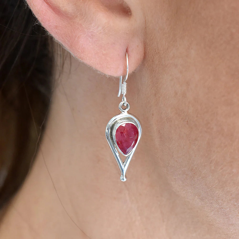 Sterling Silver Ruby Quartz Teardrop Earrings