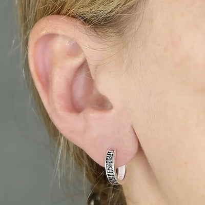 Sterling Silver Oxidised Rune Huggie Earrings