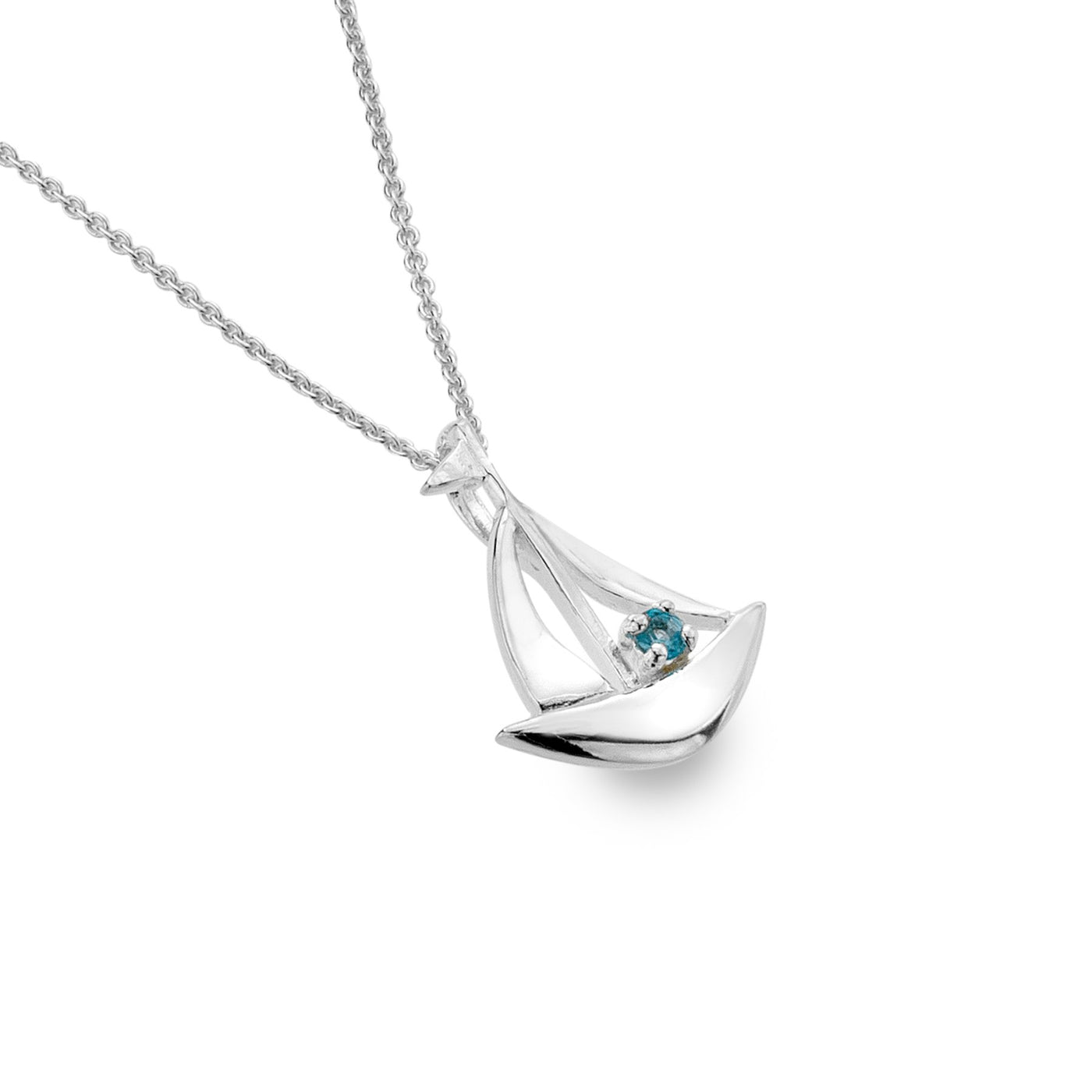 Sea Gems Silver Blue Topaz Sail Boat Pendant Necklace