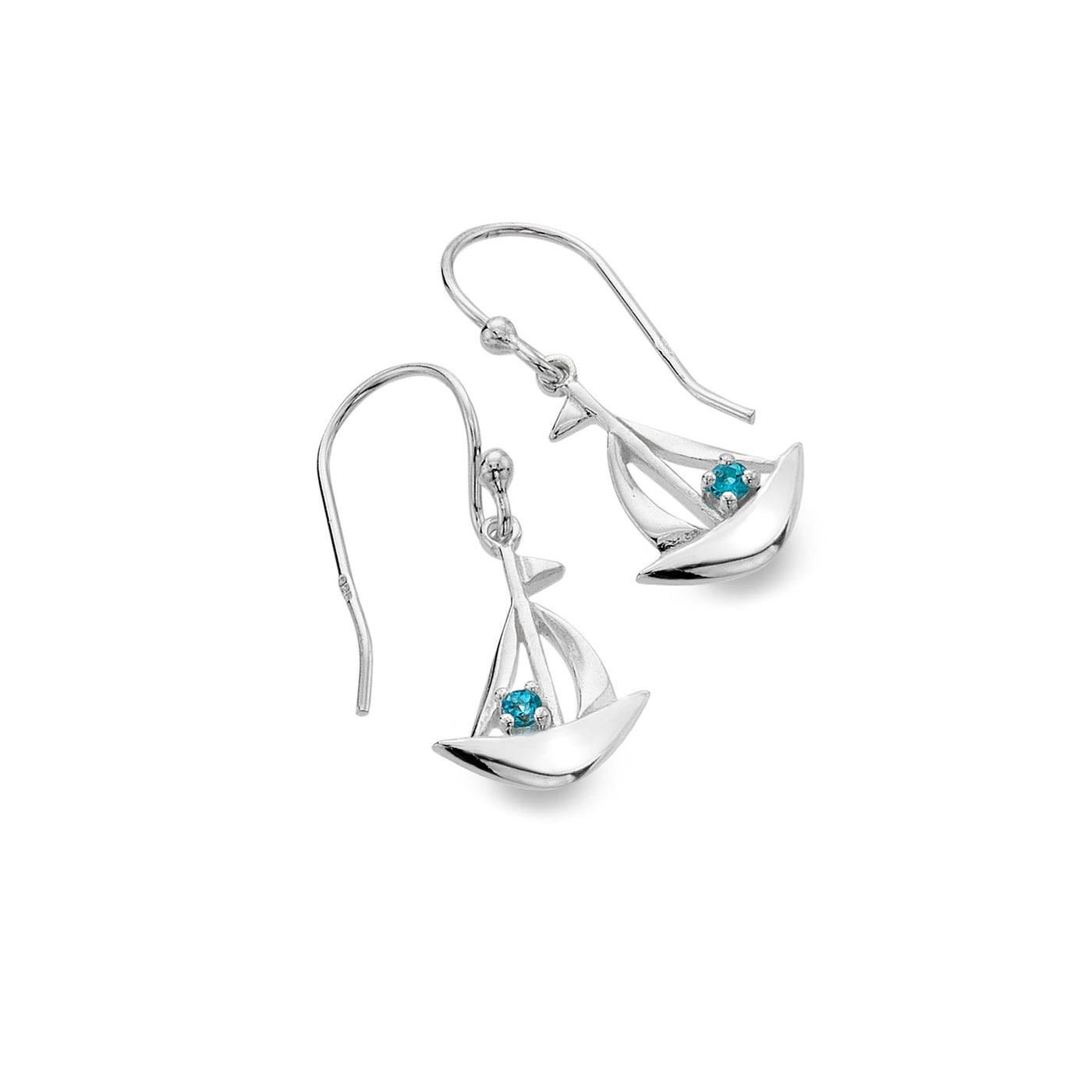 Sea Gems Silver Blue Topaz Sail Boat Earrings
