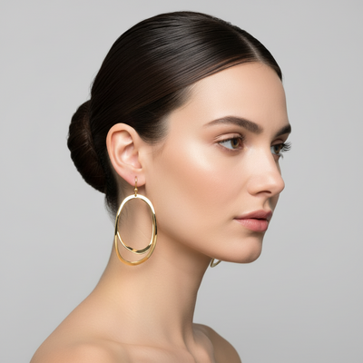 Gold Vermeil Double Large Oval Dangly Earrings