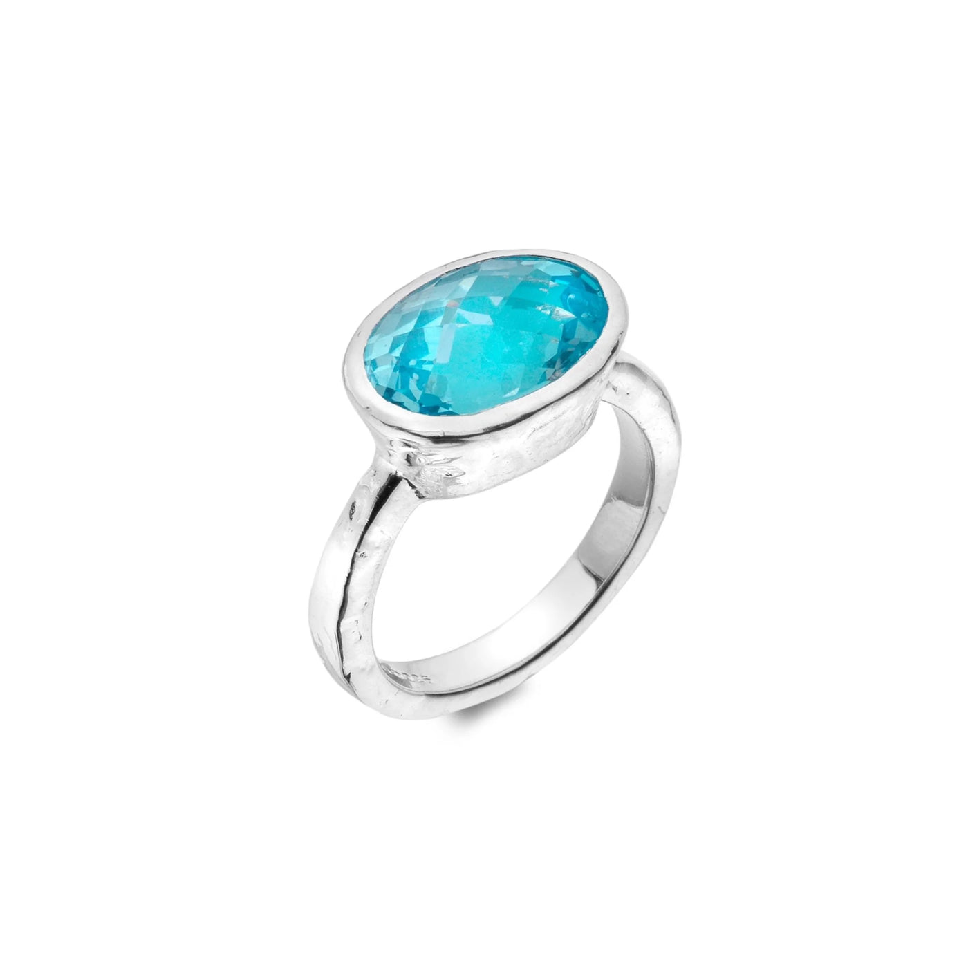 Sea Gems Silver Oval Faceted Blue Topaz Ring