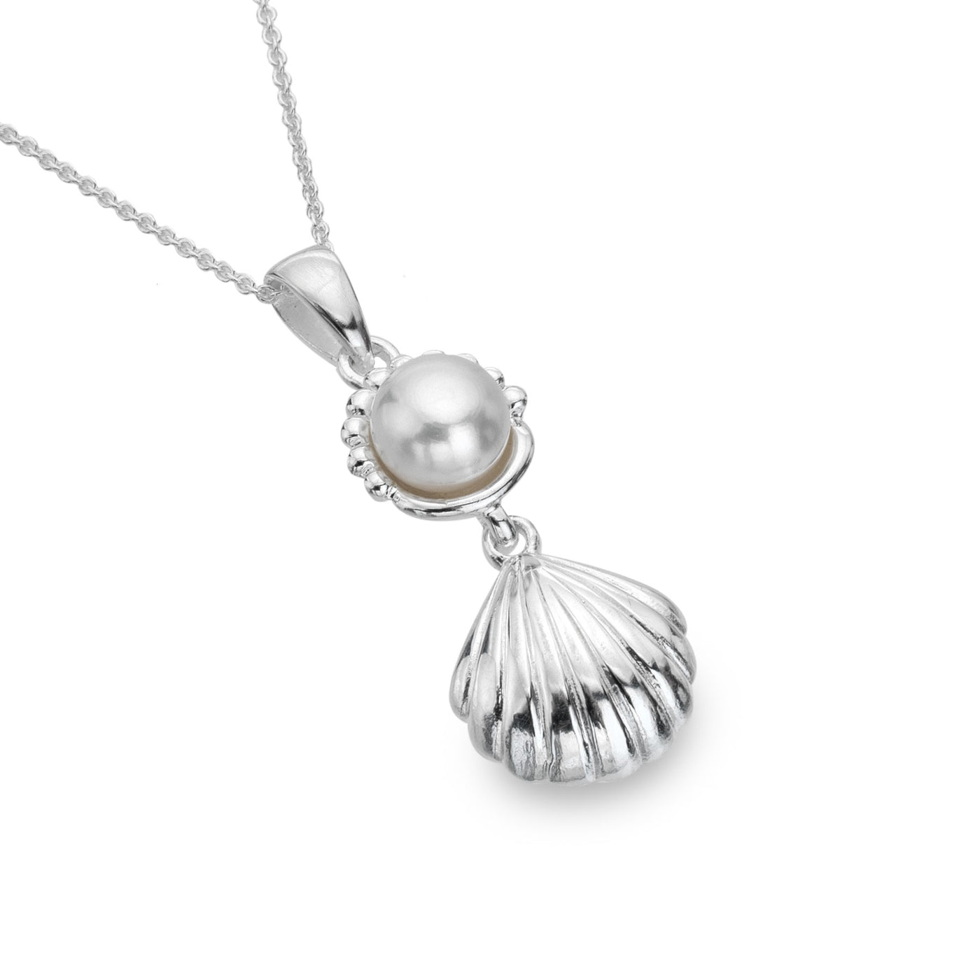 Sea Gems Silver Shell and Freshwater Pearl Necklace