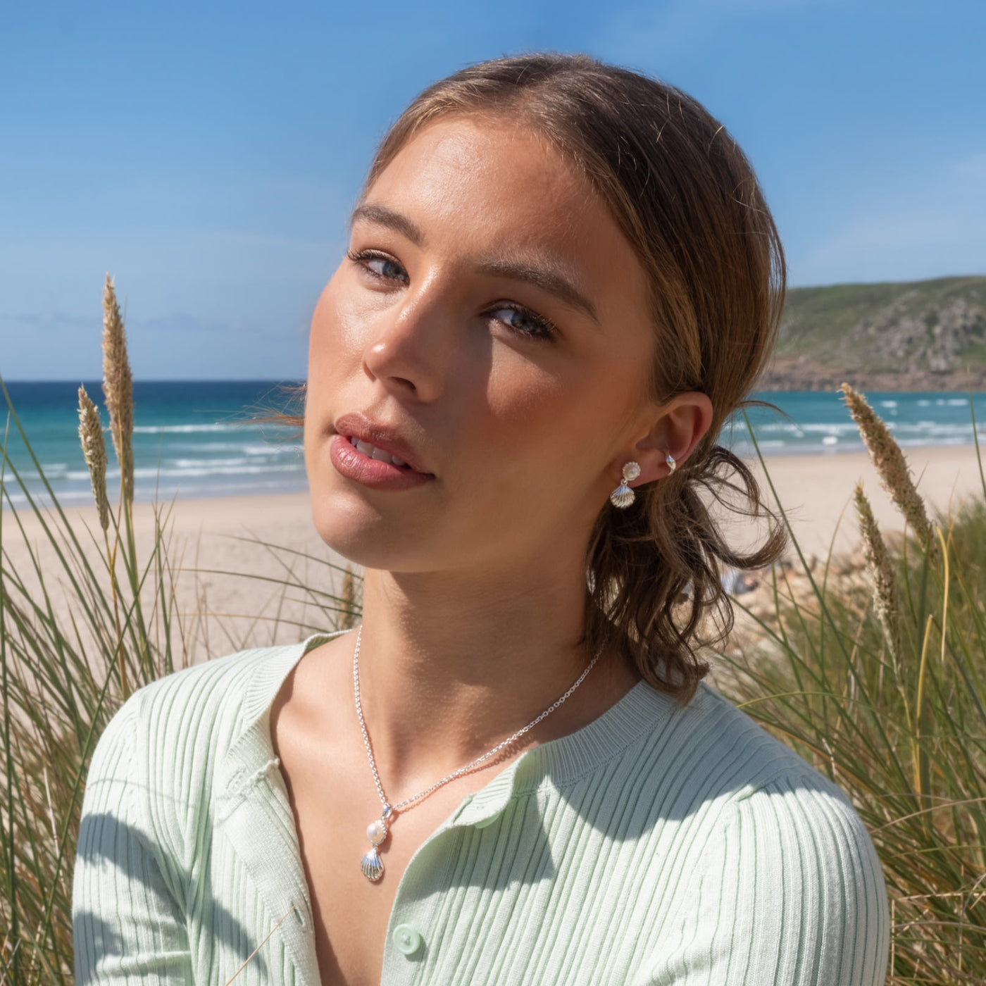 Sea Gems Silver Shell and Freshwater Pearl Necklace