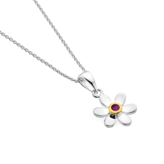 Sea Gems Sterling Silver Ruby Daisy Pendant Necklace