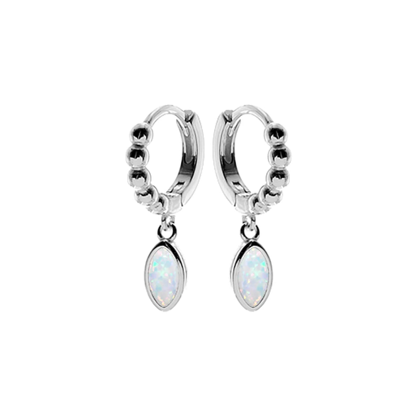 Sterling Silver White Opalique Bobble Huggie Earrings
