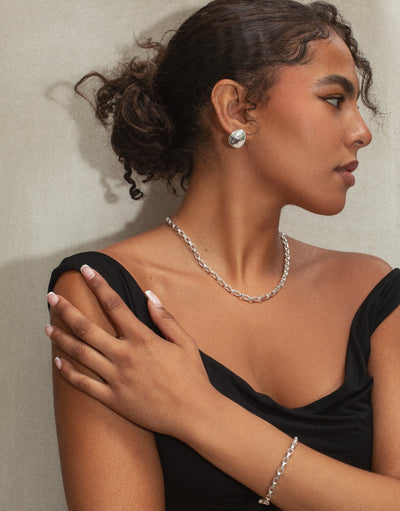 Sterling Silver Oblong Links Chain Necklace