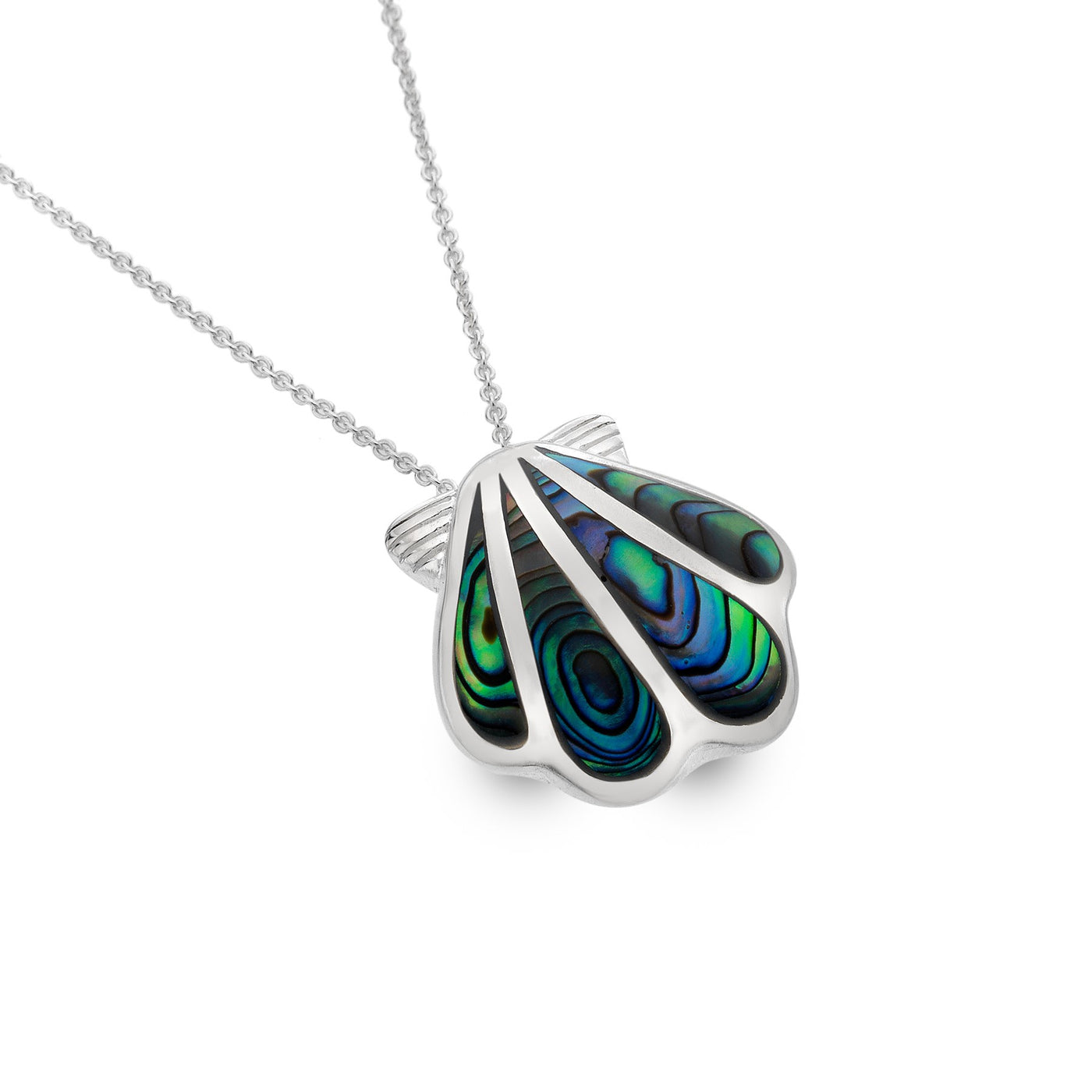 Sea Gems Sterling Silver Paua Shell Inlay Scallop Necklace