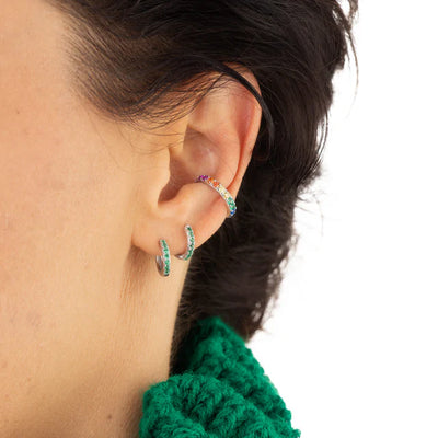 Scream Pretty Silver Green Zirconia Huggie Hoop Earrings
