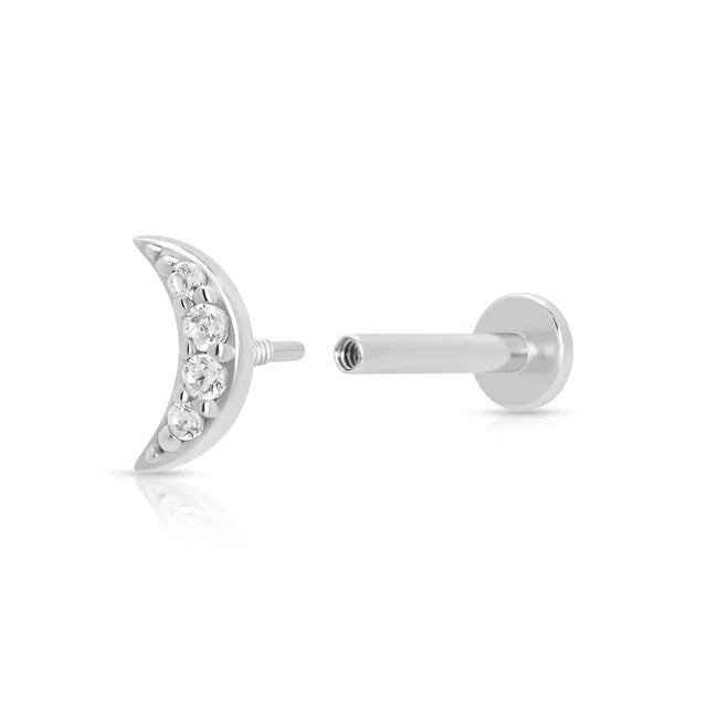 Scream Pretty Silver Zirconia Moon Single Flat Back Earring