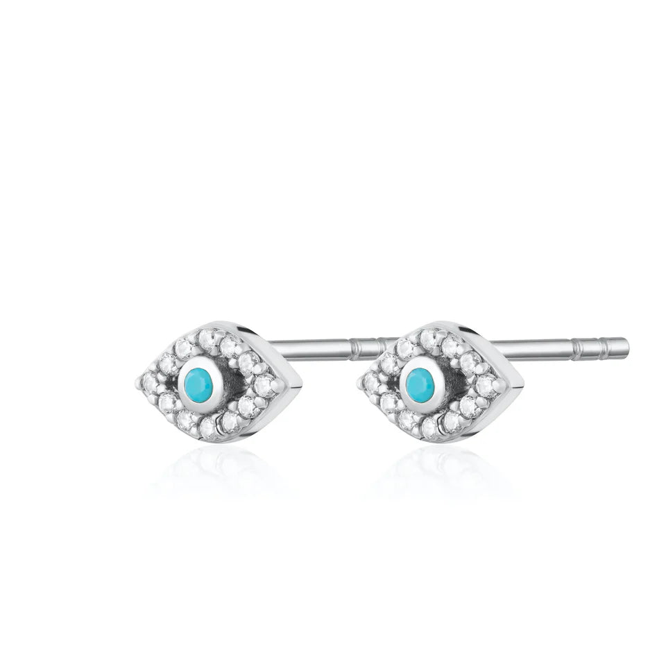 Scream Pretty Silver Cubic Zirconia Evil Eye Stud Earrings