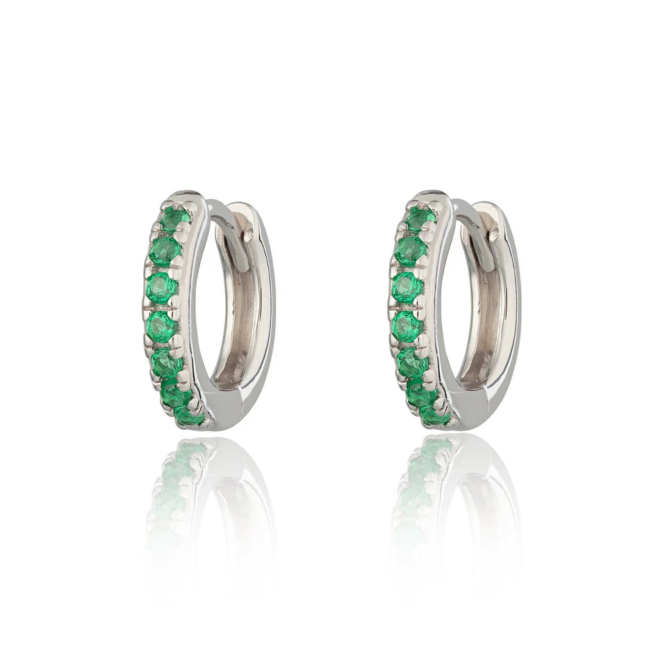 Scream Pretty Silver Green Zirconia Huggie Hoop Earrings