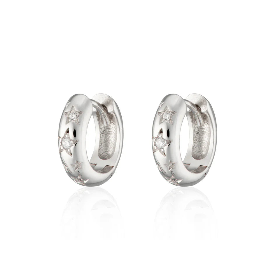 Scream Pretty Silver Celestial Chunky Huggie Hoop Earrings
