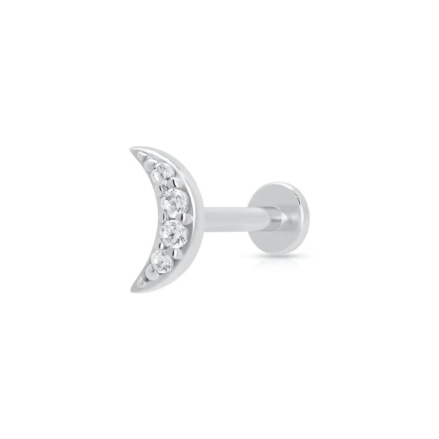 Scream Pretty Silver Zirconia Moon Single Flat Back Earring