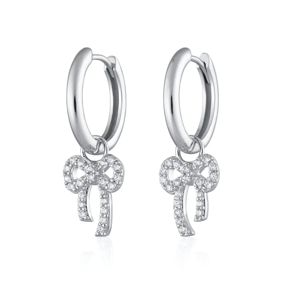 Scream Pretty Sterling Silver Zirconia Bow Charm Hoop Earrings