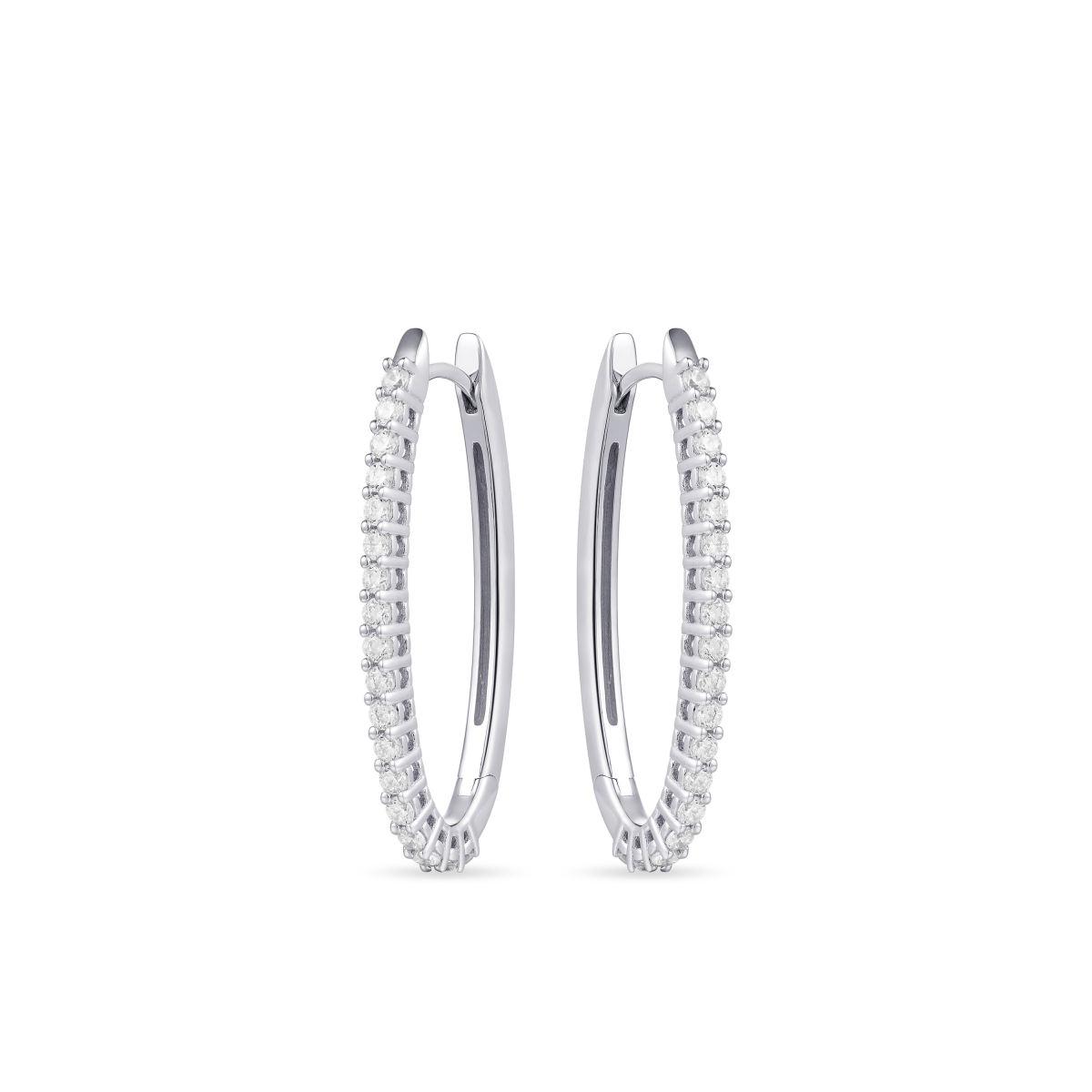 Sterling Silver Cubic Zirconia Oval Hoop Earrings