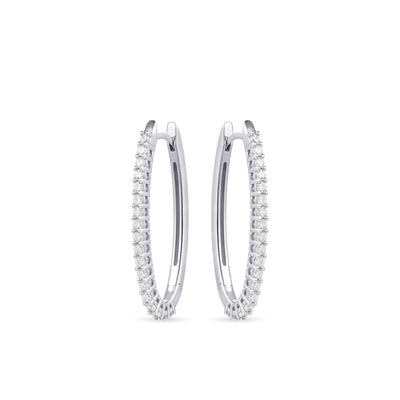 Sterling Silver Cubic Zirconia Oval Hoop Earrings