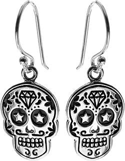 Sterling Silver Day of the Dead Skull Mask Earrings