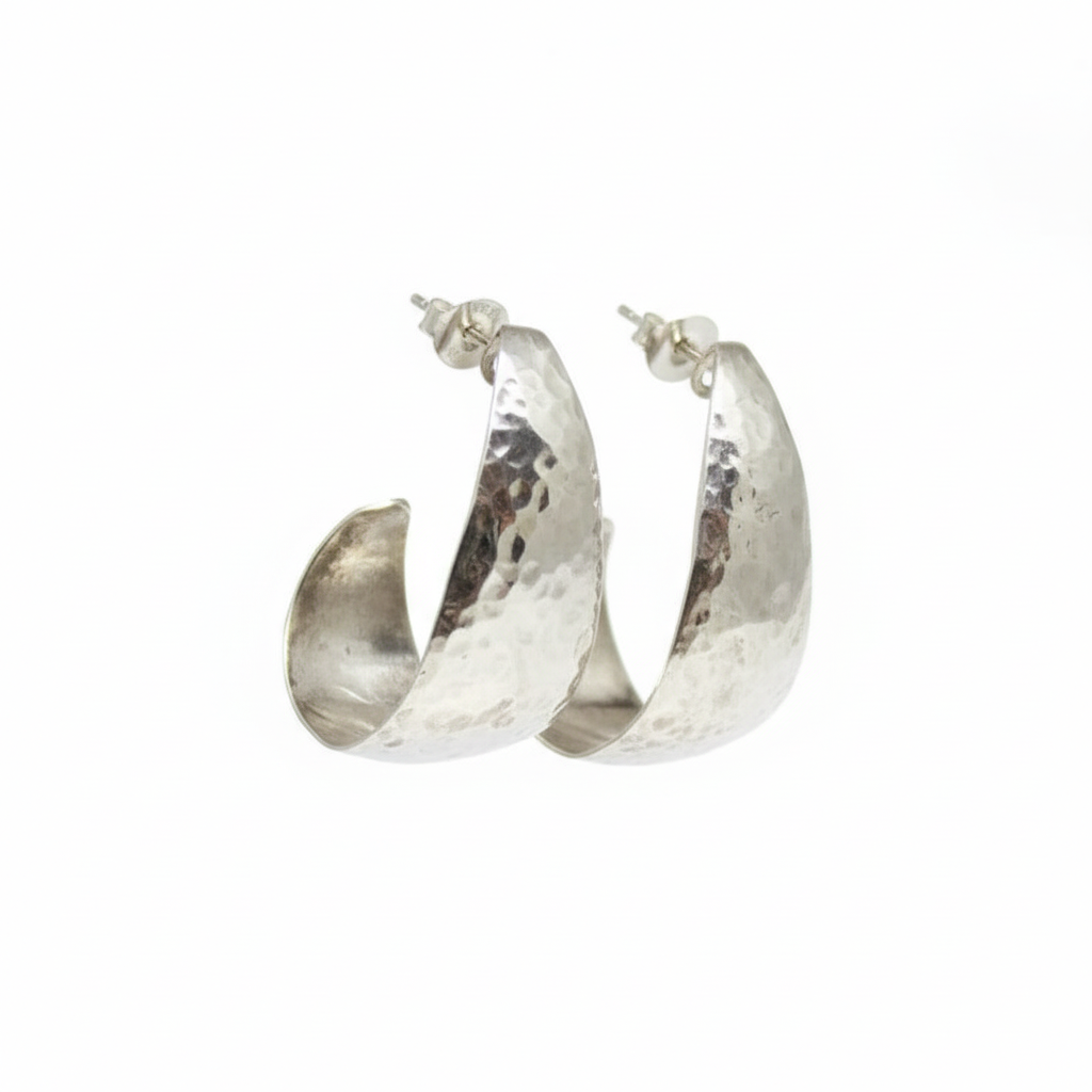Sterling Silver Large Hammered Hoop Earrings