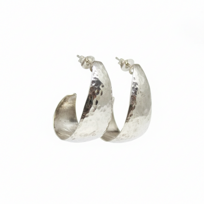 Sterling Silver Large Hammered Hoop Earrings