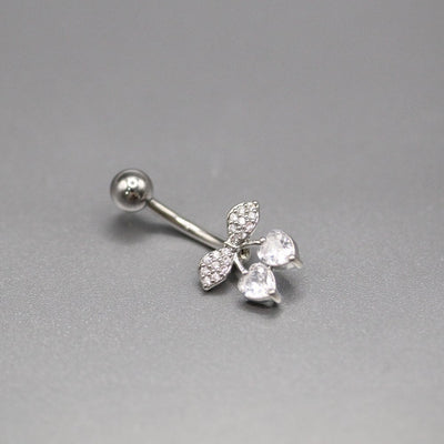Silver Multi-Gem Love Ribbon Belly Bar