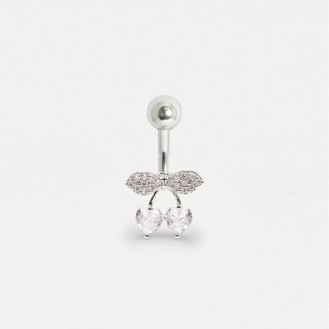 Silver Multi-Gem Love Ribbon Belly Bar