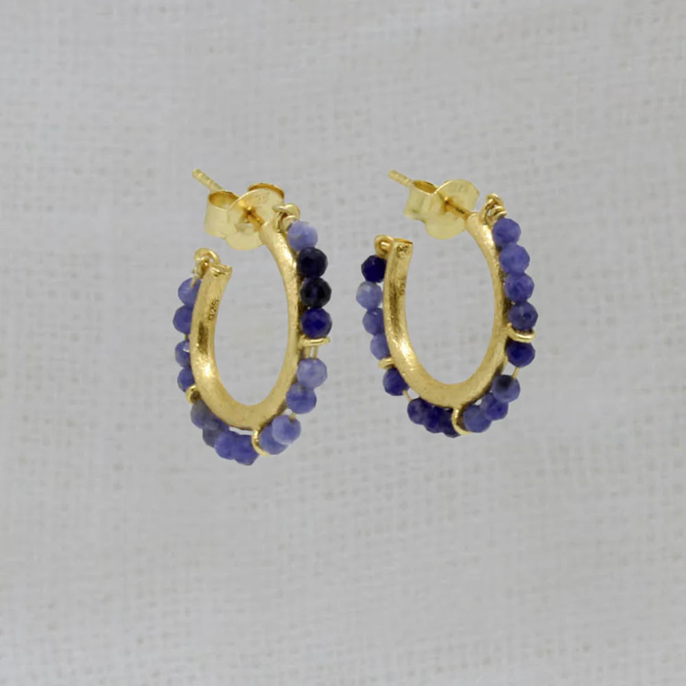 18ct Gold Vermeil Sodalite Beaded Stud Hoop Earrings