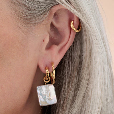 Scream Pretty Gold Molten Pearl Charm Earrings