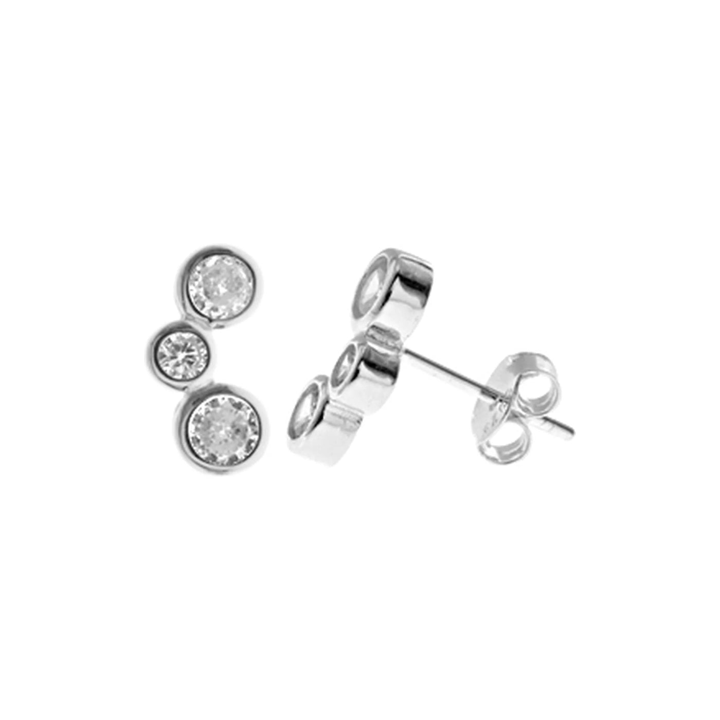 Sterling Silver Cubic Zirconia Staggered Stud Earrings