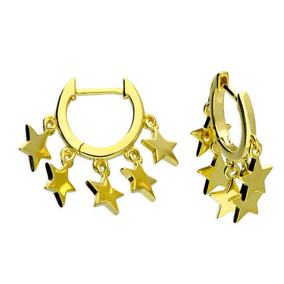 Gold Plated Sterling Silver Multi-Star Huggie Hoop Earrings