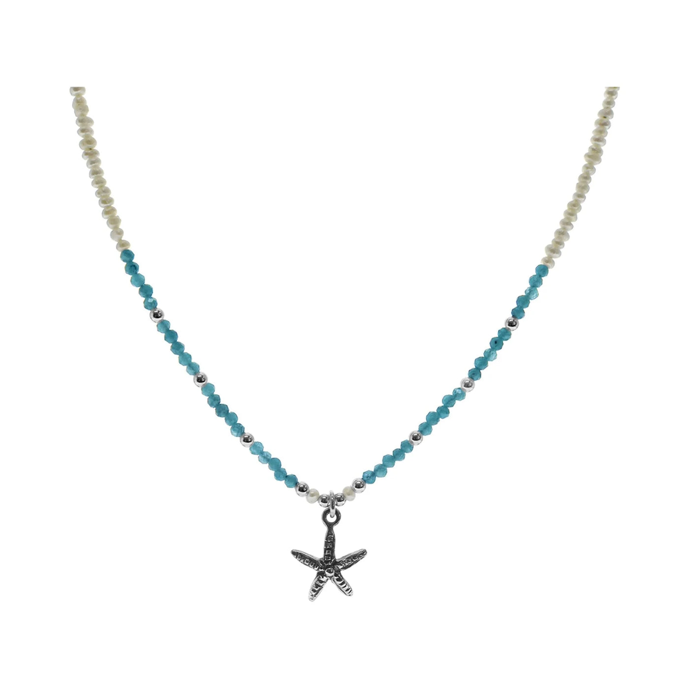 Sterling Silver Apatite and Pearl Starfish Necklace