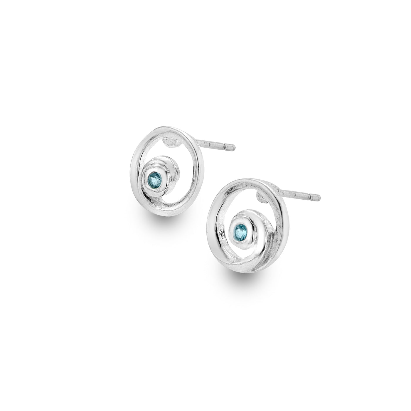 Sea Gems Sterling Silver Blue Topaz Wave Stud Earrings